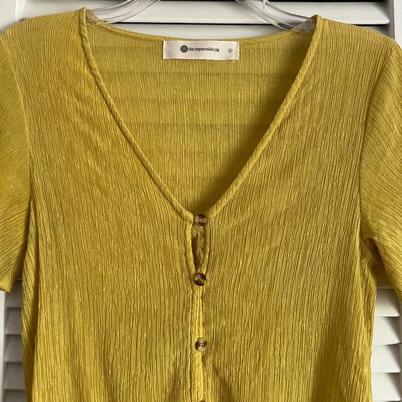 The Impeccable Pig v neck short sleeve blouse yellow women’s small - Picture 8 of 15